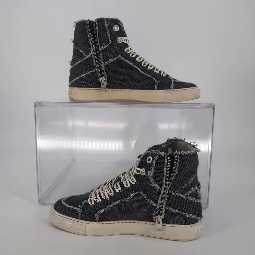 ZADIG & VOLTAIRE High Flash Canvas Sneakers in Noir Black - Size US 9 EU 40 -NIB